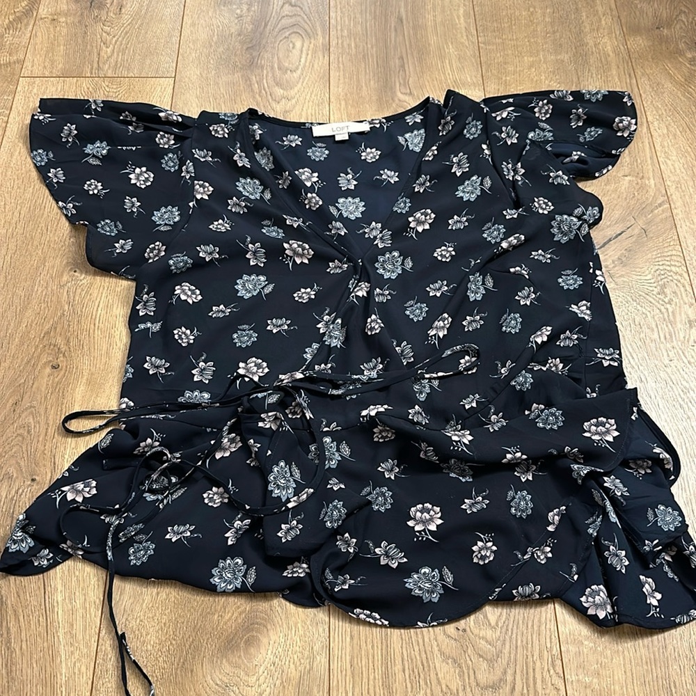 Loft wrap top/blouse with flutter sleeve